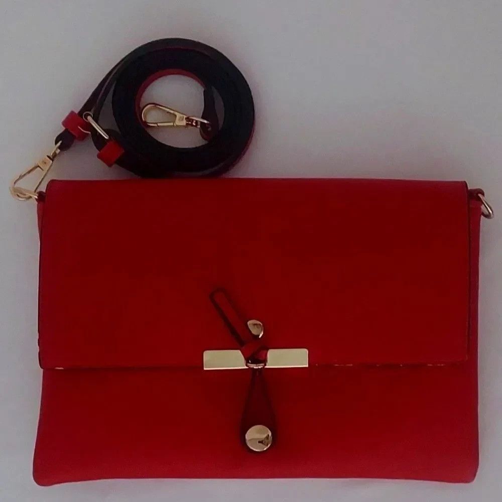 Red Fold‑Over Clutch Crossbody Bag – Gold Hardware – NWOT